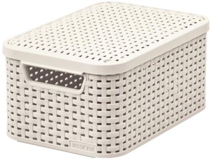 Odkladací box s vekom, s efektom ratanu, 7l, slonovina, CURVER "Style S"