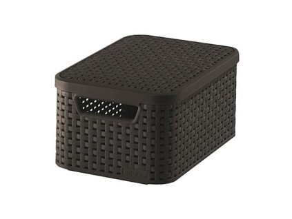 Odkladací box s vekom, s efektom ratanu, 7l, hnedá, CURVER, "Style S"
