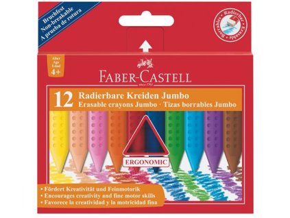 Voskovky, trojhranný tvar, FABER-CASTELL "Jumbo Grip", 12 rôznych farieb