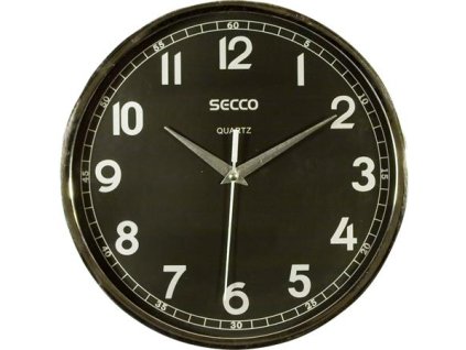 Nástenné hodiny, 24,5 cm, čierny číselník, SECCO, rám chrómovej farby