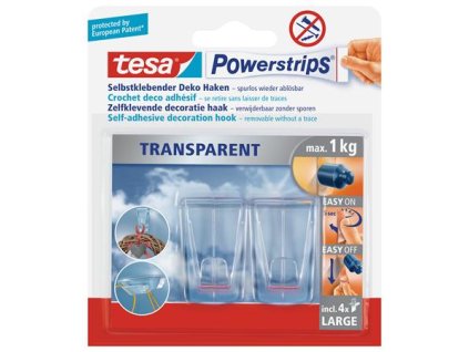 Odnímateľný nástenný háčik, TESA "Powerstrips®", priesvitný