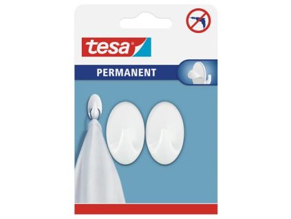 Permanentné plastové háčiky, samolepiace, oválne, veľkosť: S, TESA, biela