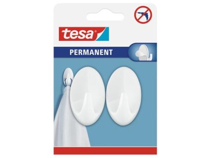 Permanentné plastové háčiky, samolepiace, oválne, veľkosť: L, TESA, biela