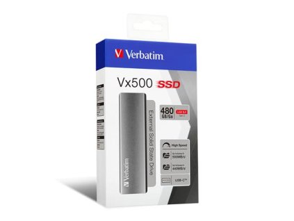 SSD (externá pamäť), 480 GB, USB 3.2 Gen2, VERBATIM "Vx500", sivá