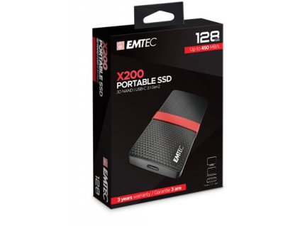 SSD (vonkajšia pamäť), 128GB, USB 3.2, 420/450 MB/s, EMTEC "X200"