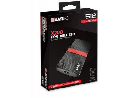 SSD (vonkajšia pamäť), 512GB, USB 3.2, 420/450 MB/s, EMTEC "X200"