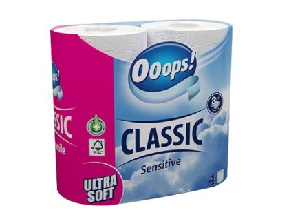 Toaletný papier, 3-vrstvový, malý kotúč, 4 kotúče, OOOPS "Classic", sensitive