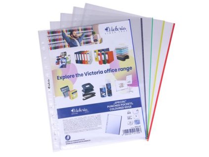 Euroobal, s farebným okrajom, A4, 50 mikr., číry, VICTORIA OFFICE, mix farieb