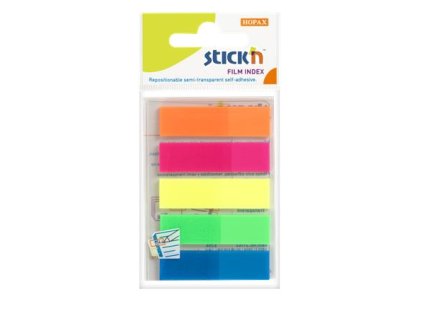Záložky, plastové, 5x25 listov, 45x12 mm, STICK N, neónové farby