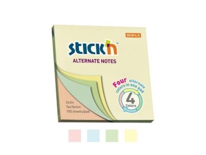 Samolepiaci poznámkový blok, 76x76 mm, 100 listov, STICK N, pastelové farby