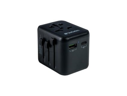 Cestovný adaptér, univerzálny, USB-A(QC 3.0)/USB-C(PD20W)2xUSB, VERBATIM "UTA-02"