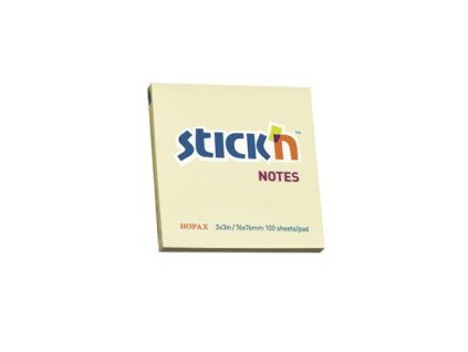 Samolepiaci bloček, 76x76 mm, 100 listov, STICK N, pastelovo žltá
