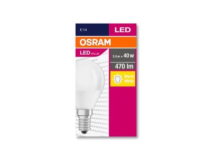 LED žiarovka, E14, malá guľa, P45, 5,7W, 470 lm, 2700K (MF), OSRAM "Value"