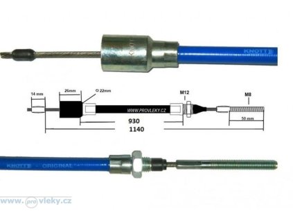Brzdové lano Knott dĺžka bowdenu/lana 930/1140; nerez