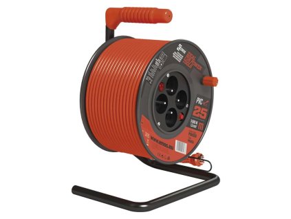Prodlužovací kabel P194253 4 zásuvky 25m buben 3x1,5mm PVC s vypínačem oražový