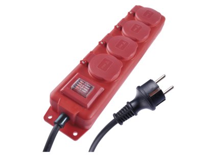 Prodlužovací kabel P1451 4 zásuvky 5m IP44 s vypínačem červený