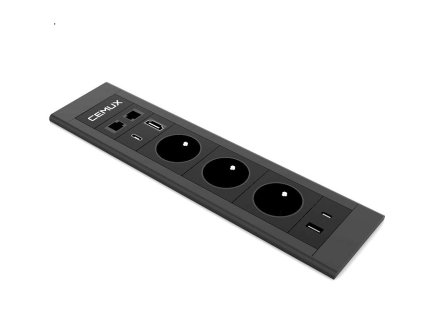 Cemux LENOBOX zásuvka zápustná 3x230V,2x USB A/C+ 2x RJ45 černá