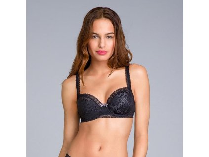 PLAYTEX UNDERWIRE BALCONNETTE BRA - Dámská krajková podprsenka s kosticemi (balkonetka) - černá (Velikost 75 C)