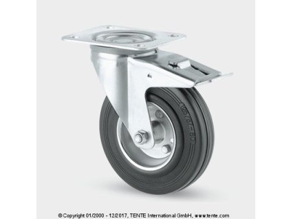 TENTE Koliesko transportné, 200x30 mm, otočné, platnička+brzda, čierne, 205 kg