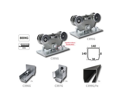 GRANDE-Klasik samonosný systém 140x140x6mm posuvnej brány do 800kg/13m otvor (C399G/Fe 2x6m čierny profil, C395G 2ks, C396G 2ks, C397G 2ks), bežná prevádzka