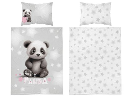 Povlečení do postýlky Baby Panda barva šedá v bavlně,100x135, 40x60 cm