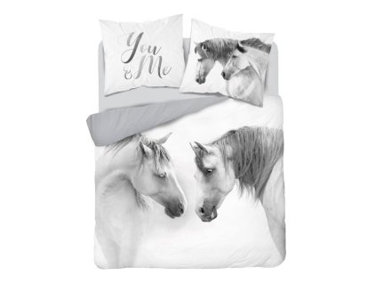 DETEXPOL Francouzské povlečení Koně white  Bavlna, 220/200, 2x70/80 cm