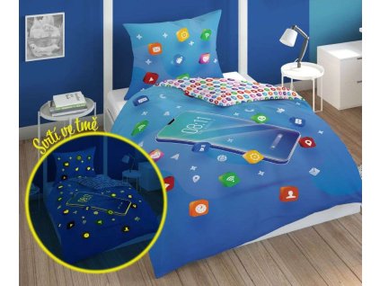 DETEXPOL Povlečení Telefon blue svítící  Bavlna, 140/200, 70/80 cm