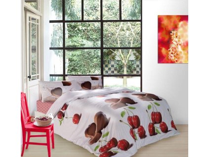 Povlečení bavlněný satén Čokoládová srdíčka 220/200, 2x70/80