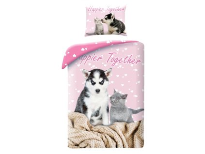 HALANTEX Povlečení ve vaku Kotě a Štěně pink  Bavlna, 140/200, 70/90 cm