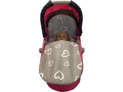 SDS Peřinky do kočárku pro panenky Srdíčka šedá Bavlna, výplň: Polyester, 1x 27x40 cm / 25x20 cm