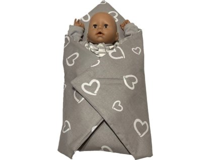 Rychlozavinovačka pro panenky Srdíčka šedá Bavlna, výplň: Polyester, 1x 60x60 cm