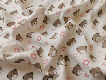 Bavlněná tetra osuška Méďa srdíčko růžová Bavlna, 90/100 cm