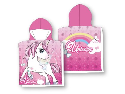 Dětská osuška s kapucí Jednorožec kvítky, bavlna/froté, 55x110 cm