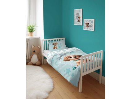 Bambusové povlečení do postýlky Veselý pejsek zelinkavý  Bavlna, Bambus, 100x135, 40x60 cm