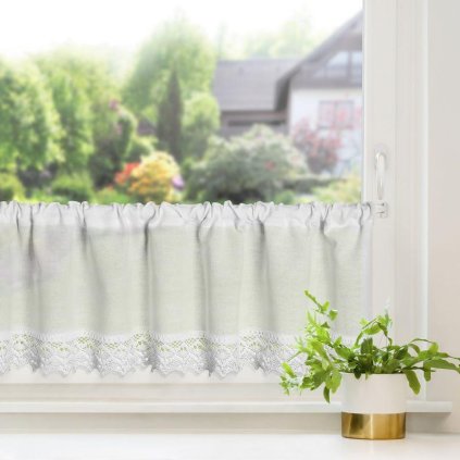 33519 biela zaclona na paske clarie s cipkou 150x30 cm
