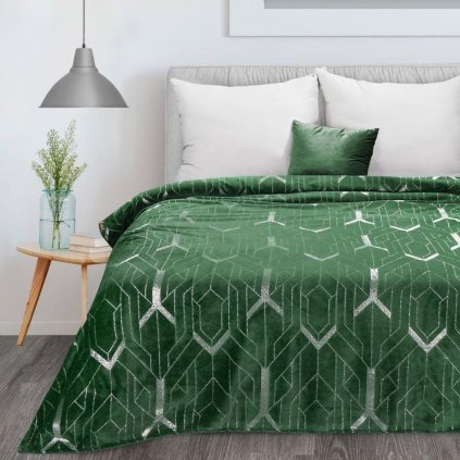58296 zelena flano deka ginko4 s lesklou potlacou 150x200 cm