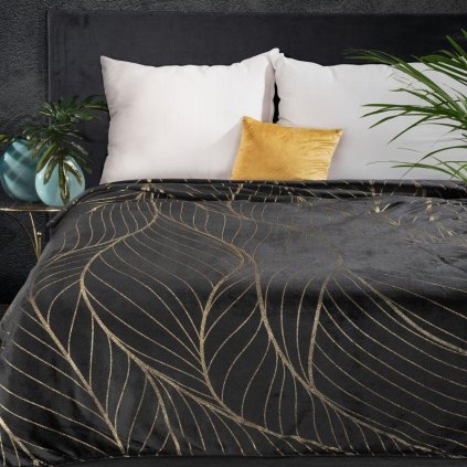 58461 cierna flano deka lotos3 s potlacou 150x200 cm
