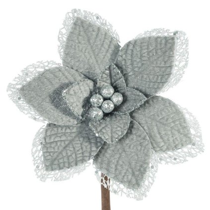 59748 sivy vianocny kvet na stromcek 16 cm sada 12 ks