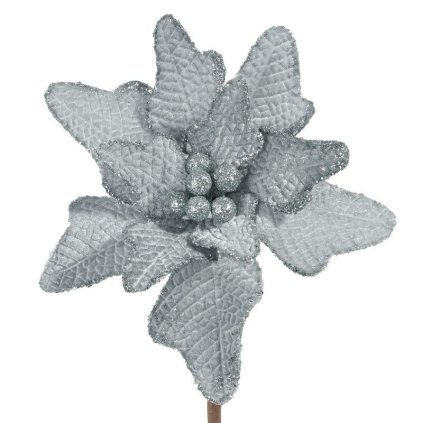 59760 strieborny vianocny kvet na stromcek 20 cm sada 12 ks