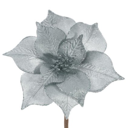 59811 strieborny vianocny kvet na stromcek 20 cm sada 12 ks