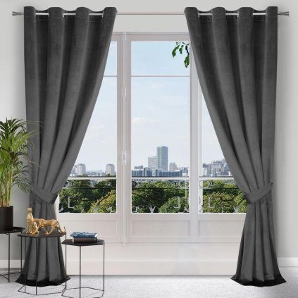 62381 grafitovy zamatovy zaves na kruzkoch carmen 140x270 cm s upinanim