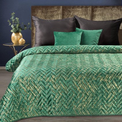 62462 tmavozeleno zlaty prehoz na postel agata 170 x 210 cm