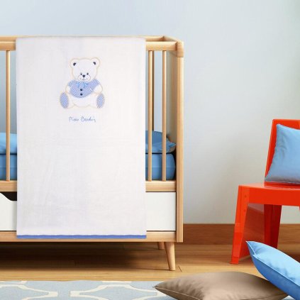 63976 detska deka baby2 s vysitym modrym medvedikom 110 x 140 cm