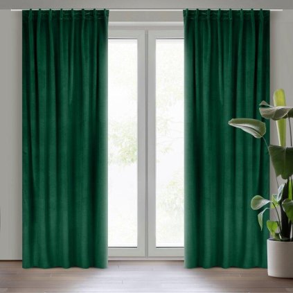 64332 tmavo zeleny zamatovy zaves na flex paske madi 140 x 300 cm