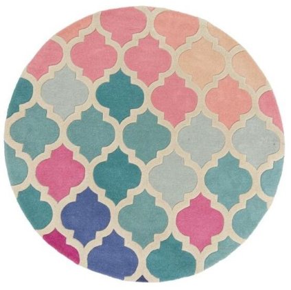 65127 rucne vsivany kusovy koberec illusion rosella pink blue kruh
