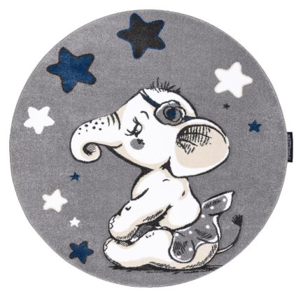 66333 detsky kusovy koberec petit elephant stars grey kruh