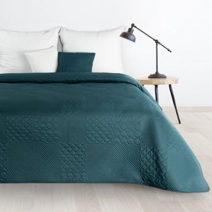 72903 tyrkysovy prehoz na postel boni5 s geometrickym vzorom 220x240 cm
