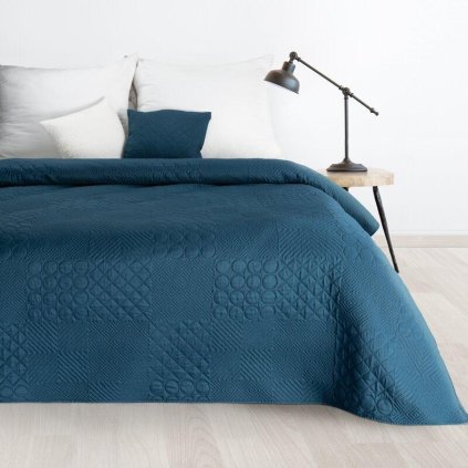 72909 modry prehoz na postel boni5 s geometrickym vzorom 220x240 cm