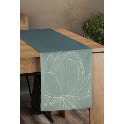73065 mentolovy zamatovy behun na stol blink12 s kvetinovym vzorom 35x140 cm