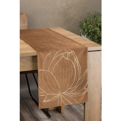 73119 hnedy zamatovy behun na stol blink12 s kvetinovym vzorom 35x220 cm